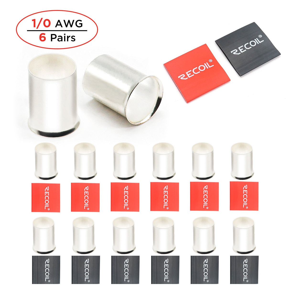 Recoil WF012 FERRULES & HEAT SHRINK TUBING KITS1/0 AWG wire ferrules (12pcs) 6 pieces