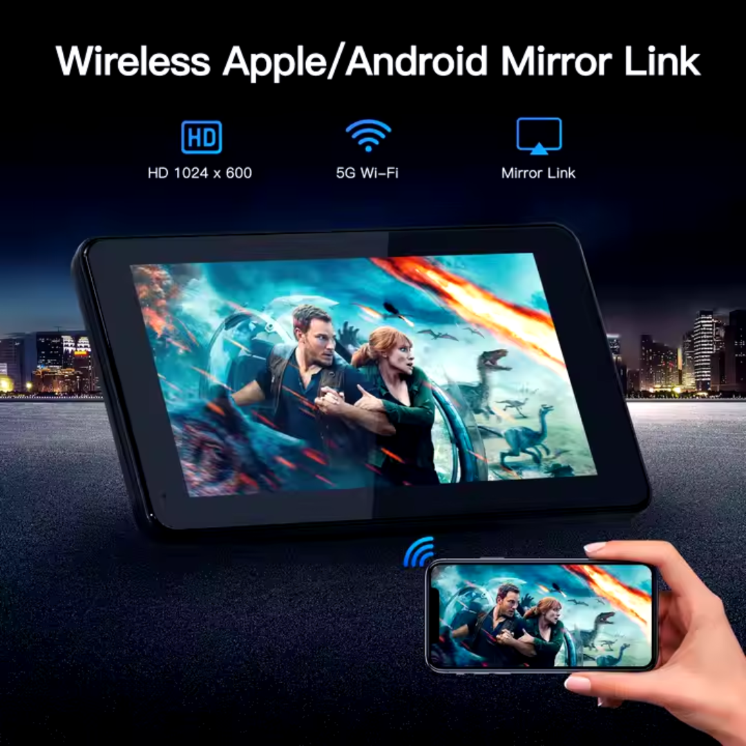 Portable Wireless CarPlay 7-Inch Screen for Apple & Android Auto Easy Setup Touchscreen with GPS Navigation Bluetooth FM and Mirror Link