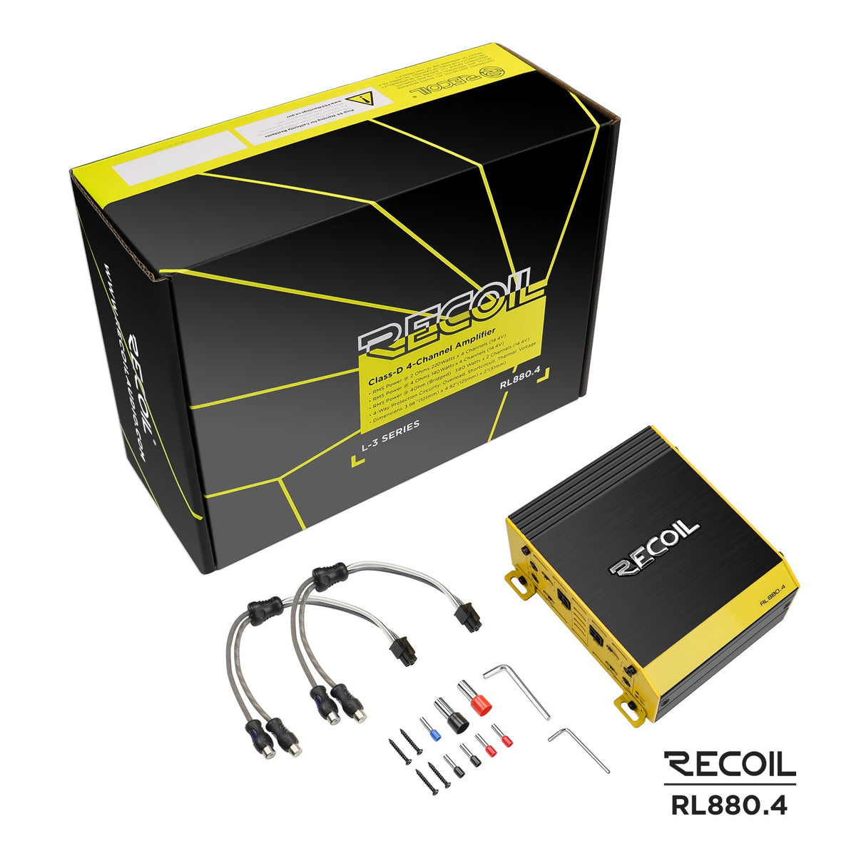 Recoil RL880.4 L-3 Series 880 WATTS FULL RANGE CLASS-D 4-CHANNEL AMPLIFIER