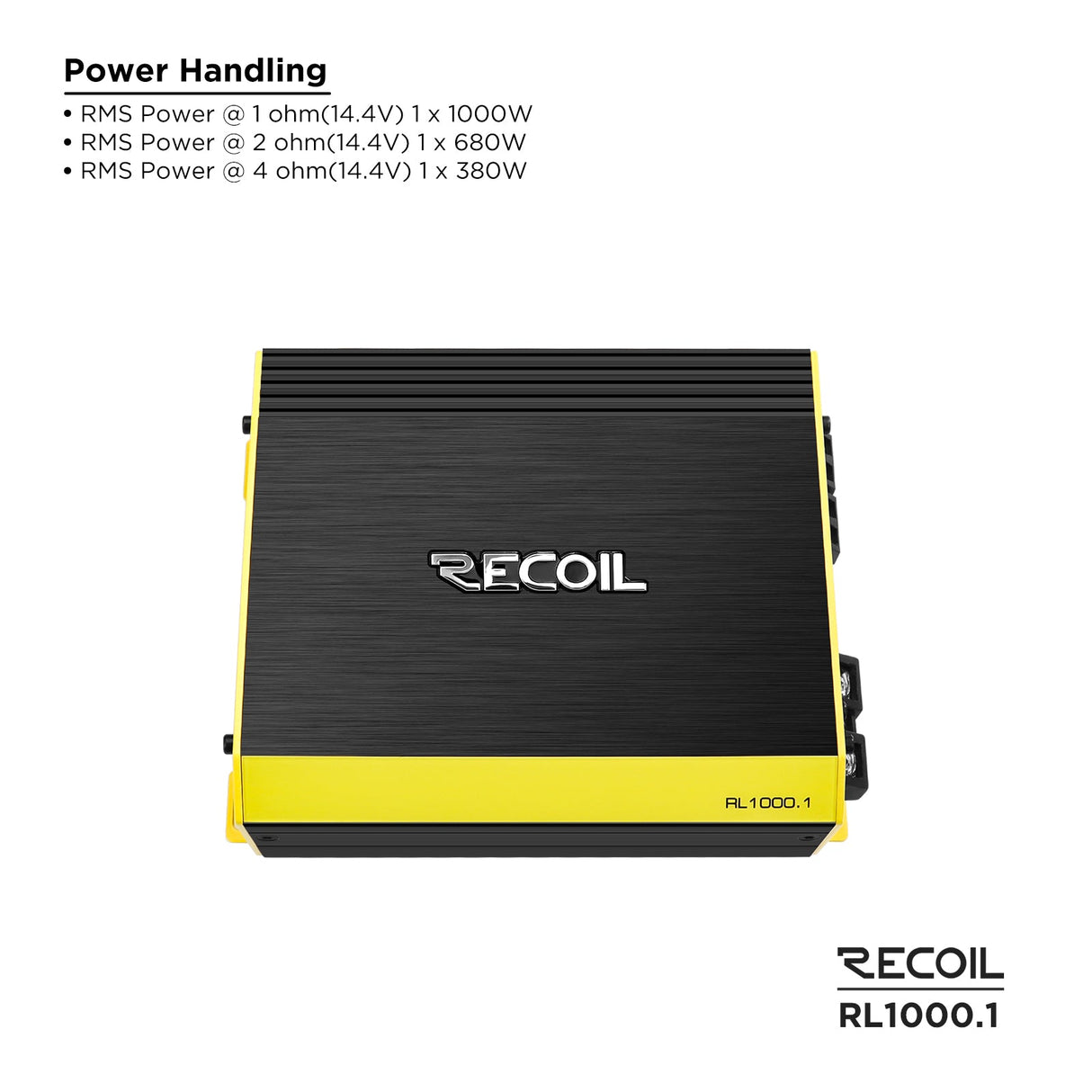 Recoil RL1000.1 Class-D Mono-block Subwoofer Amplifier 1000W RMS