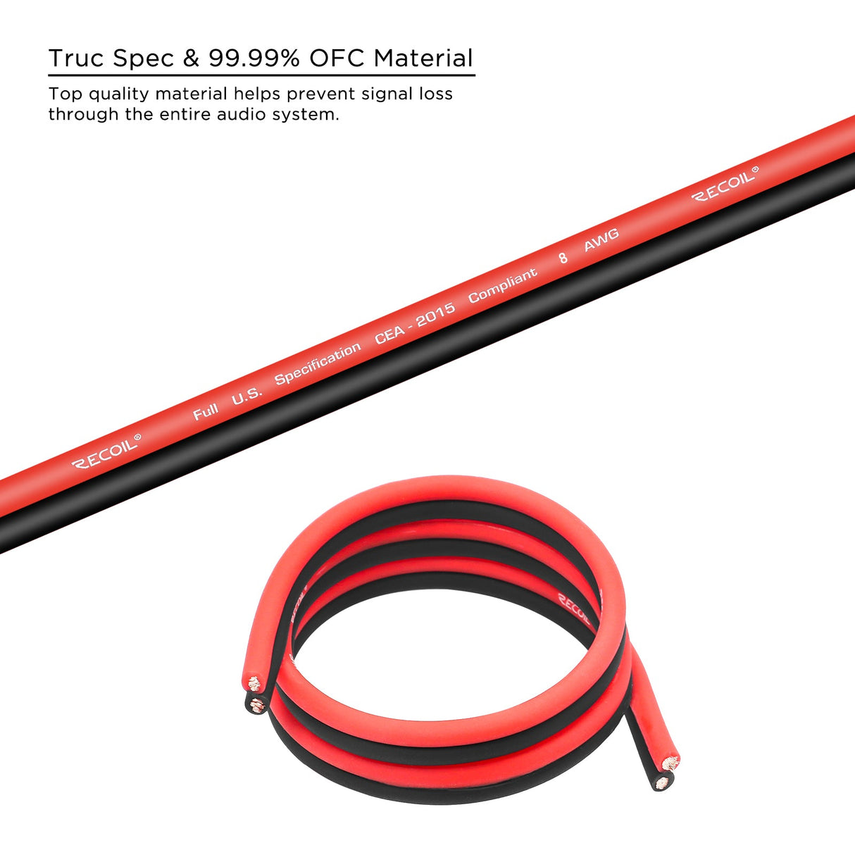 Recoil SW8-80 Echo PRO spool speaker wires 80 feet of 8 AWG735 strands of OFC Frosted