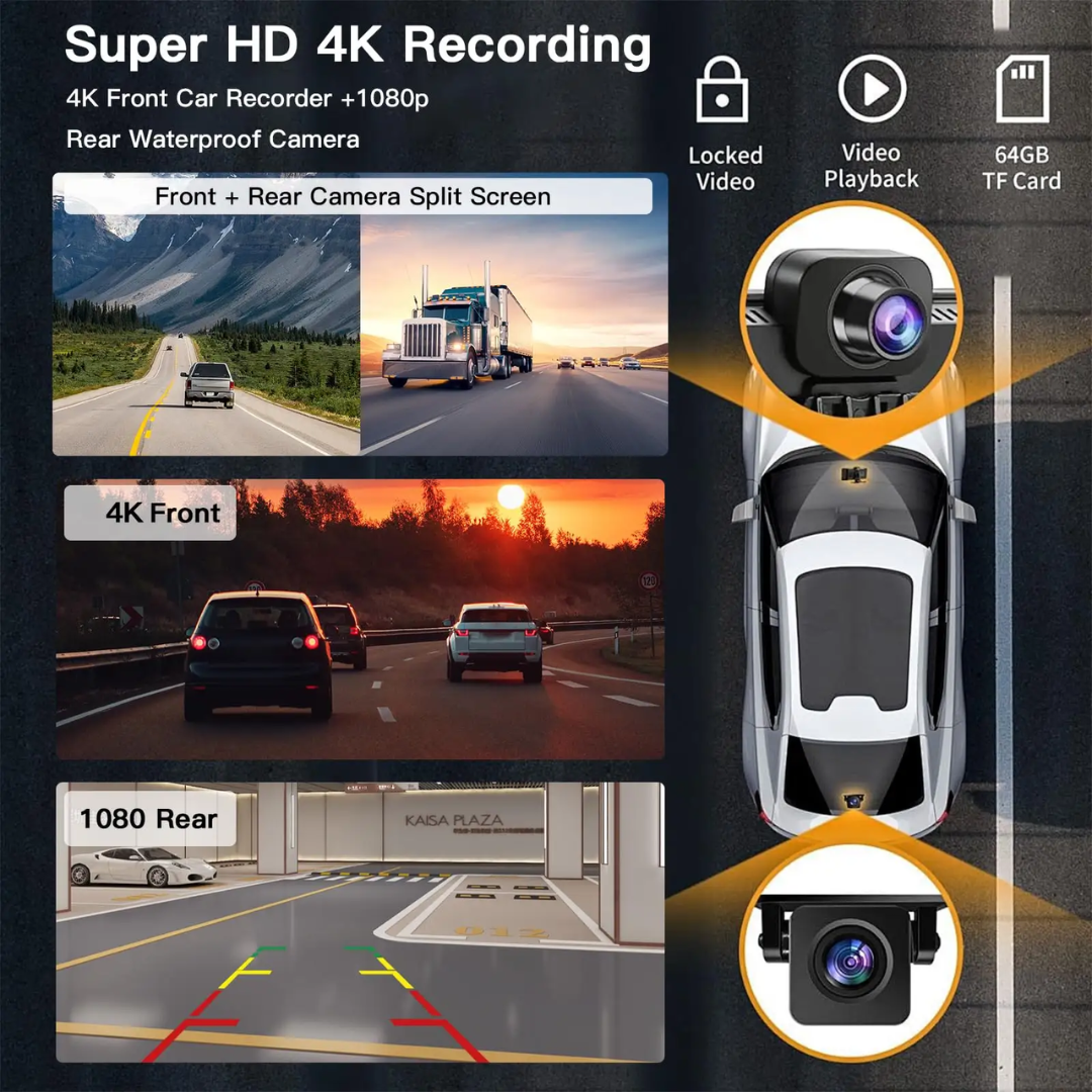 Wireless Apple Carplay & Android Auto with 2.5K Dash Cam 1080P Backup Camera Portable 9" HD IPS Screen GPS Navigation