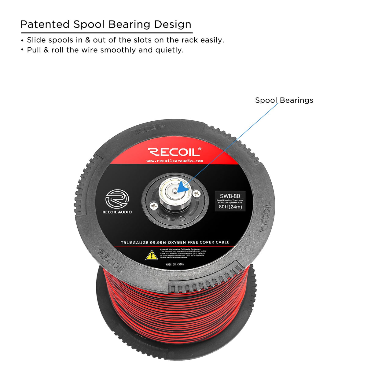 Recoil SW8-80 Echo PRO spool speaker wires 80 feet of 8 AWG735 strands of OFC Frosted