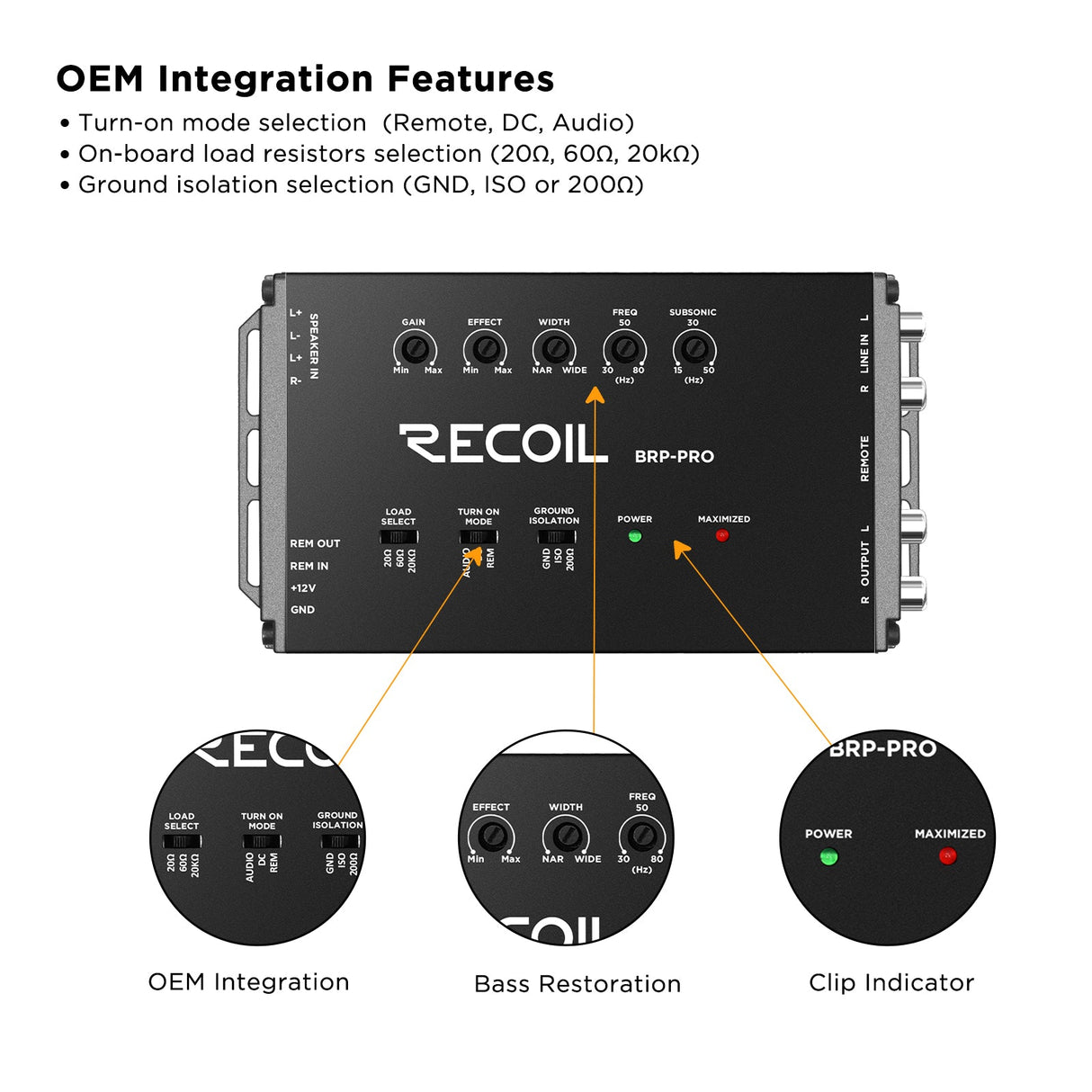 Recoil BRP-PRO BASS RESTORATION PROCESSOR / LOC / LINE DRIVER 2 Channels
