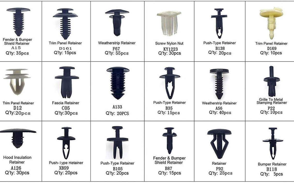 415 PCS Car Retainer Clips & Plastic Fasteners Kit-18 Most Popular Sizes