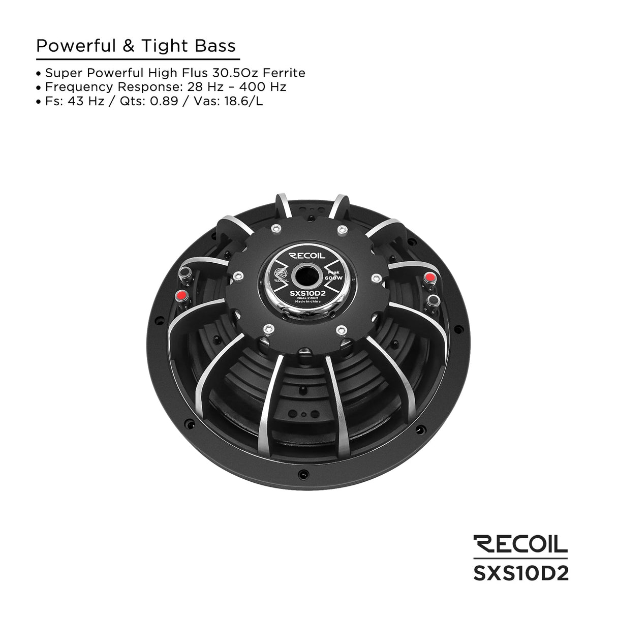 Recoil SXS10D2 Shallow Car Subwoofer 10" 600W Max