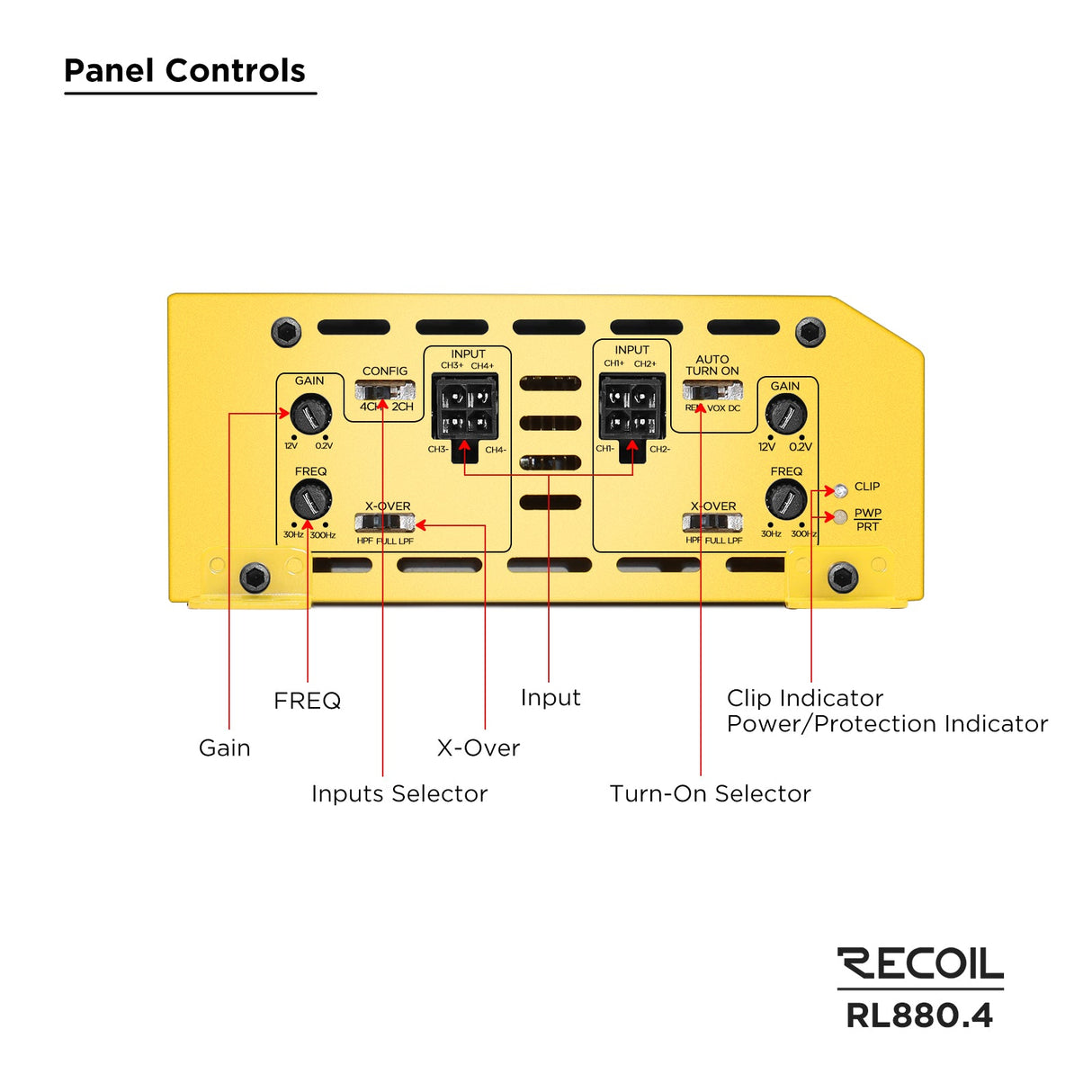 Recoil RL880.4 L-3 Series 880 WATTS FULL RANGE CLASS-D 4-CHANNEL AMPLIFIER