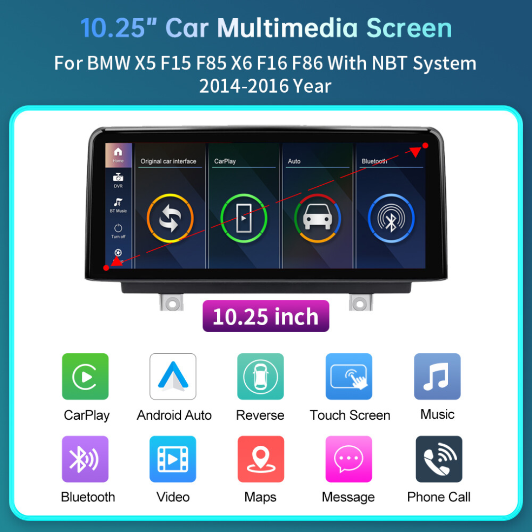 BMW X5 X6 With NBT System Linux 10.25" Wireless CarPlay & Android Auto Replacement Screen