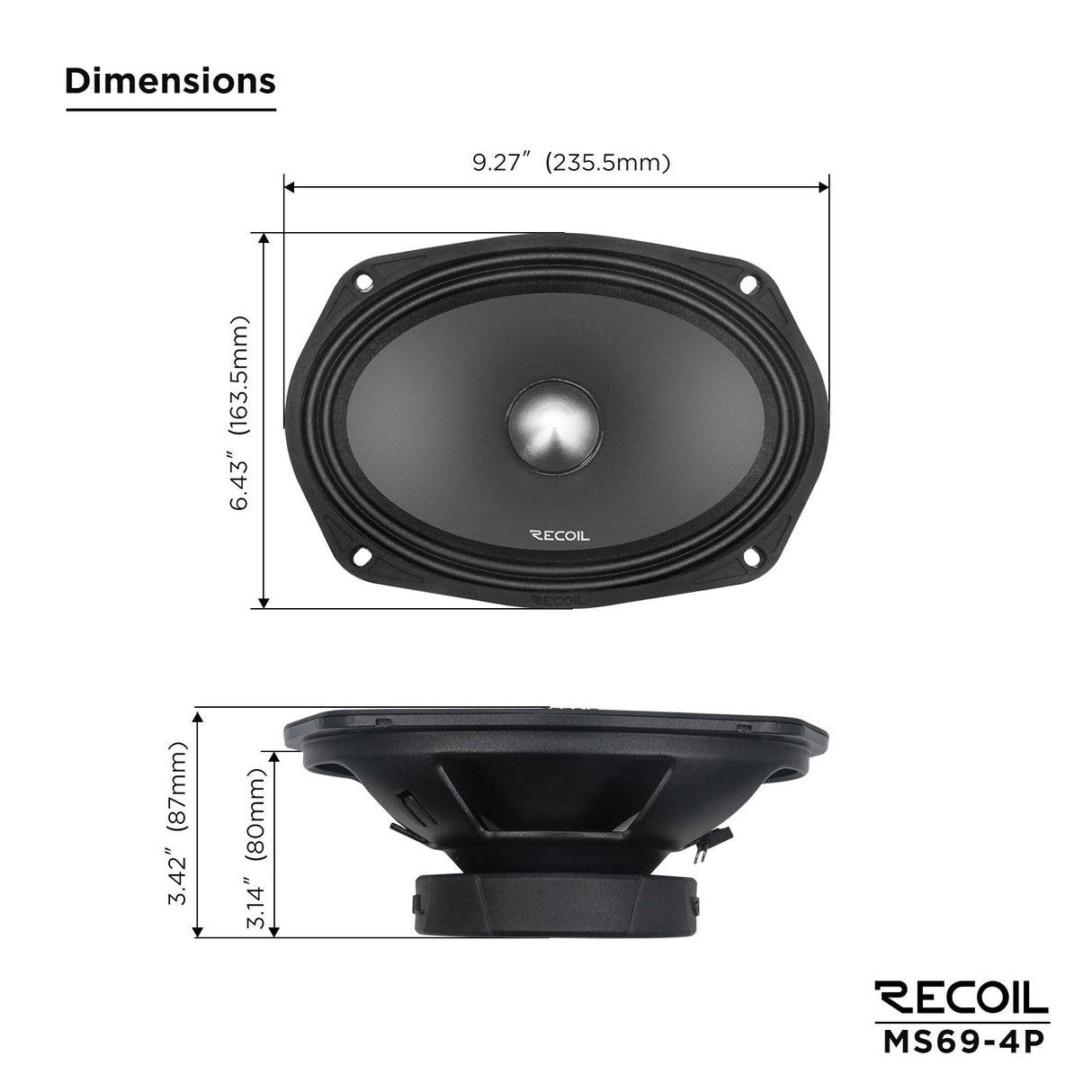 Recoil MS69-4P 6X9-Inch Midrange Pro Audio Car Speakers 700W Max 350W RMS (Pair) 4Ohm