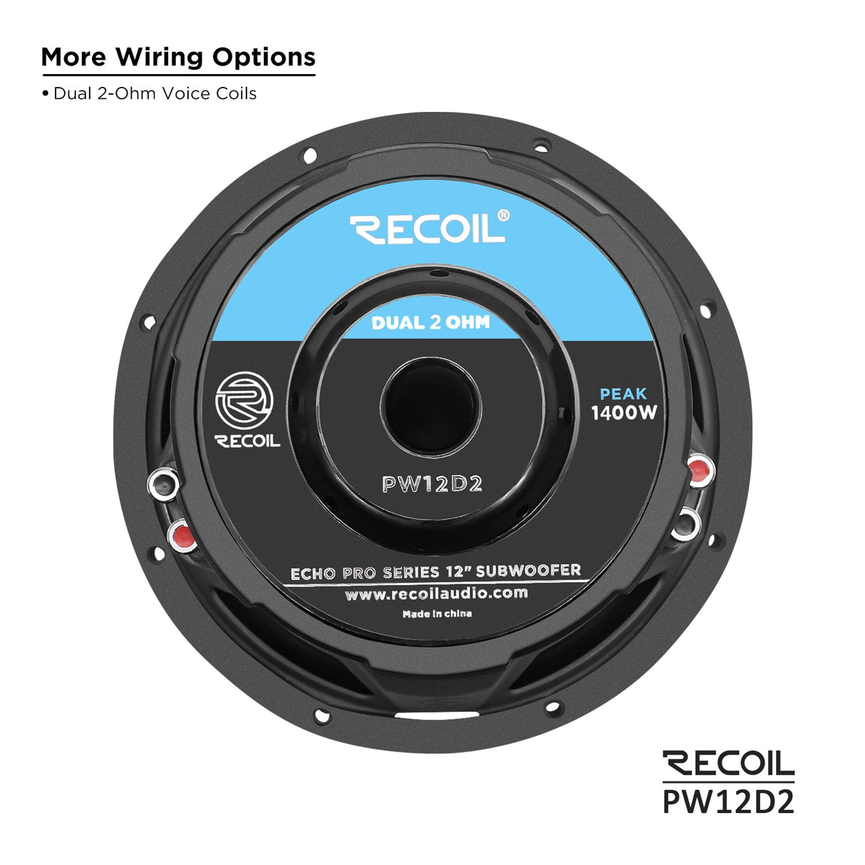 Recoil PW12D2 12" Dual Coil Car Subwoofer 1400W Echo Pro series