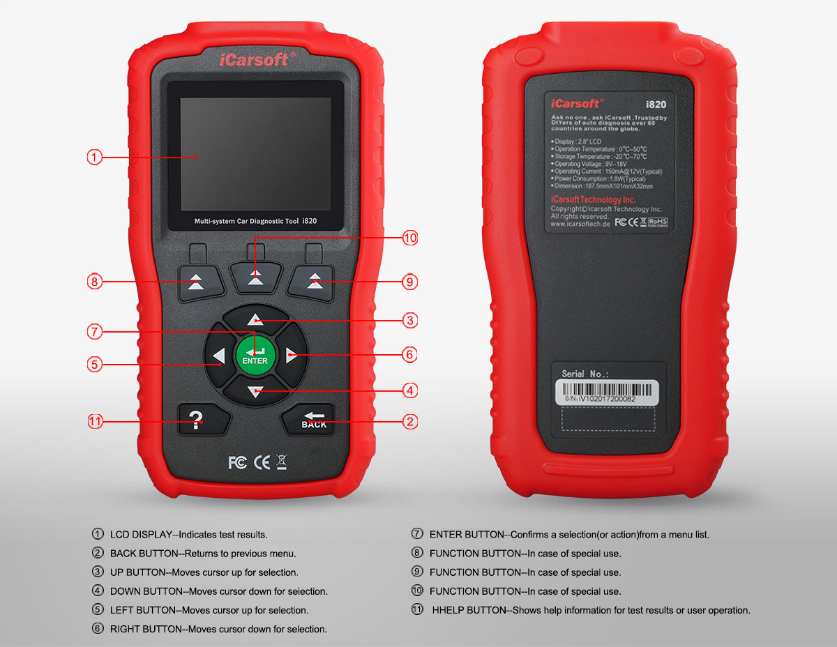 Motorcycles And Cars Diagnostic Tool iCarsoft i820 with Motorcycle Main Cable