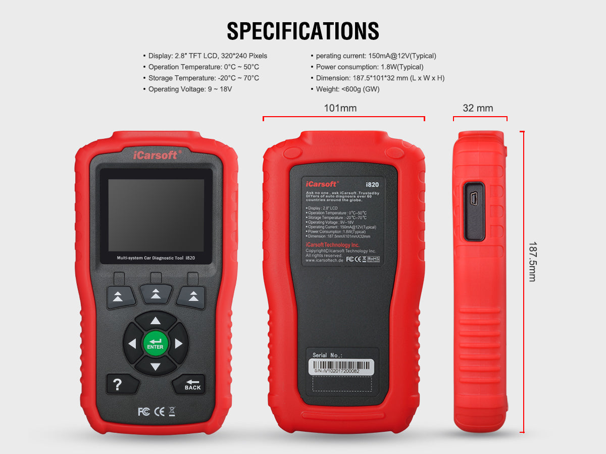 Motorcycles And Cars Diagnostic Tool iCarsoft i820 with Motorcycle Main Cable