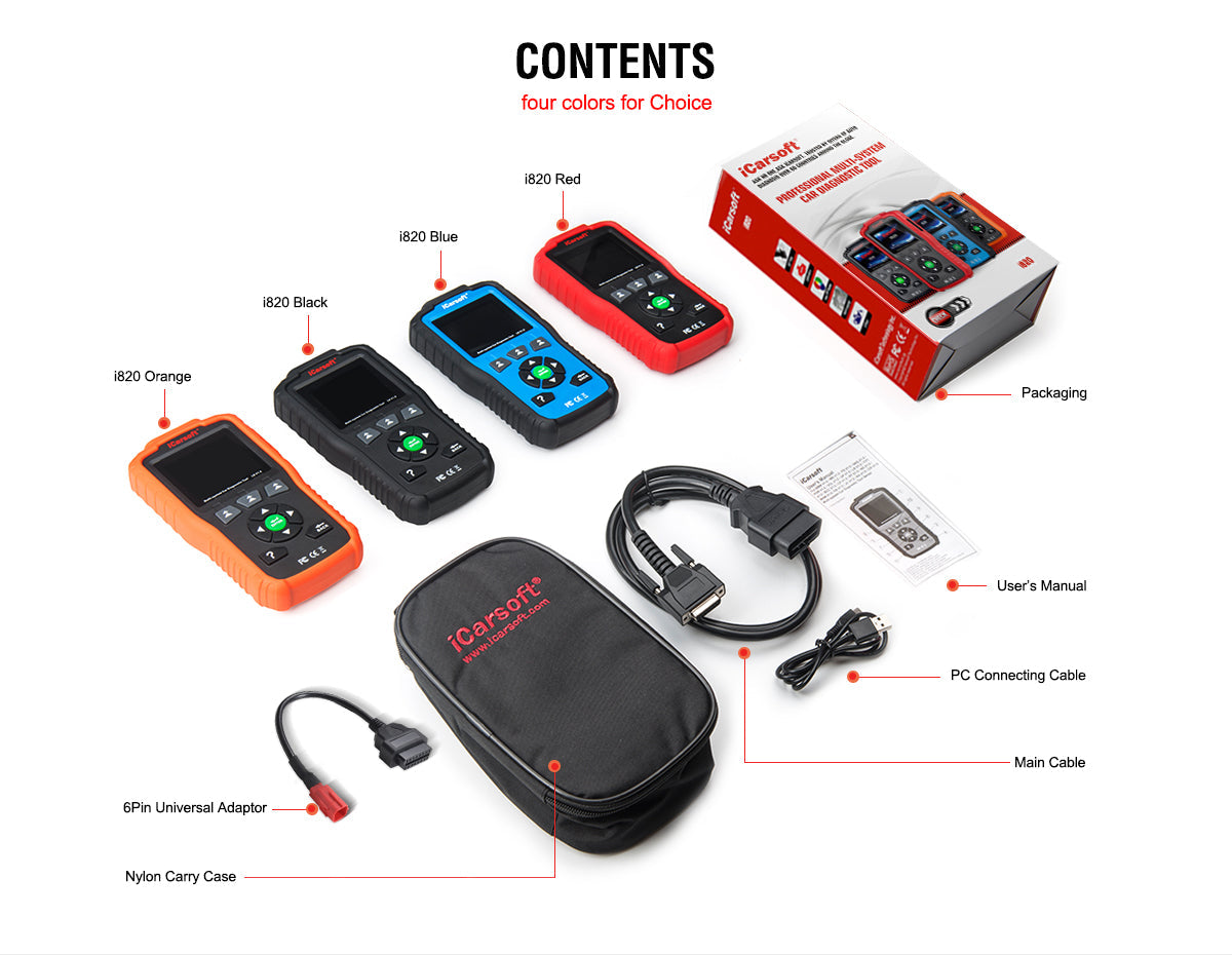 Motorcycles And Cars Diagnostic Tool iCarsoft i820 with Motorcycle Main Cable