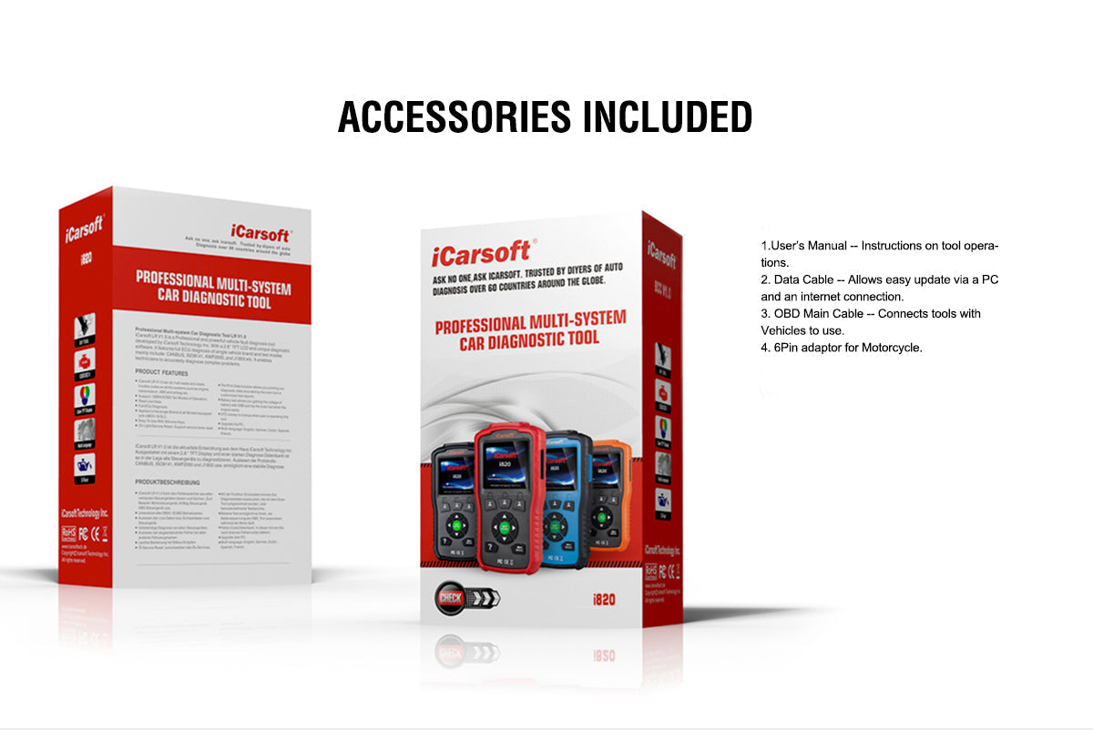 Motorcycles And Cars Diagnostic Tool iCarsoft i820 with Motorcycle Main Cable