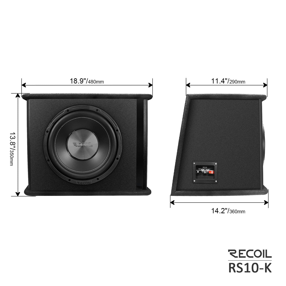 Recoil RS10 10" Bass Package – Loaded Sub Box + RL680.1 Mono Amp + 8 Gauge Wiring Kit + QR8 Quick Connector