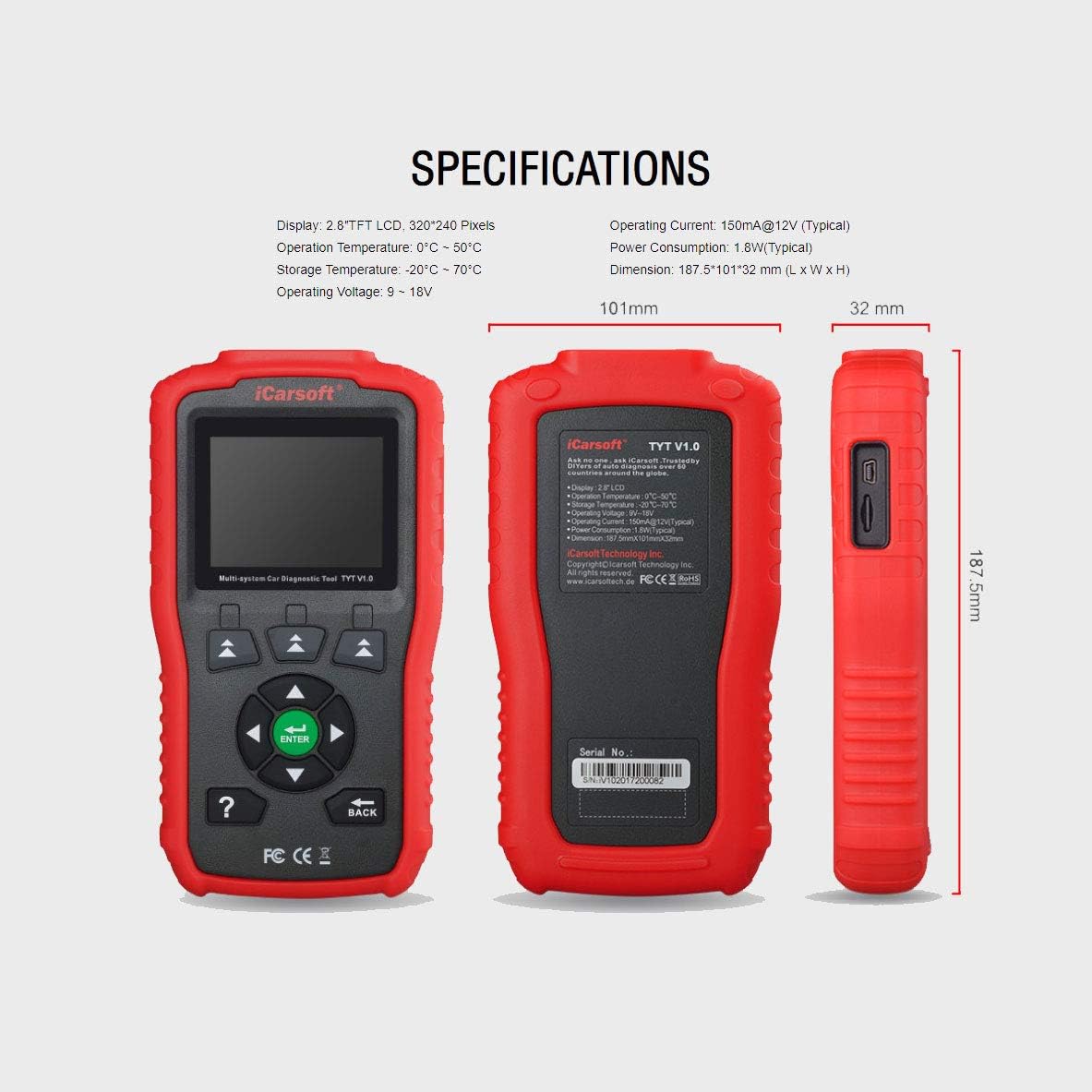 iCarsoft TYT V1.0 Diagnostic Scanner for Toyota Lexus Scion Isuzu OBD2 Cars, Red