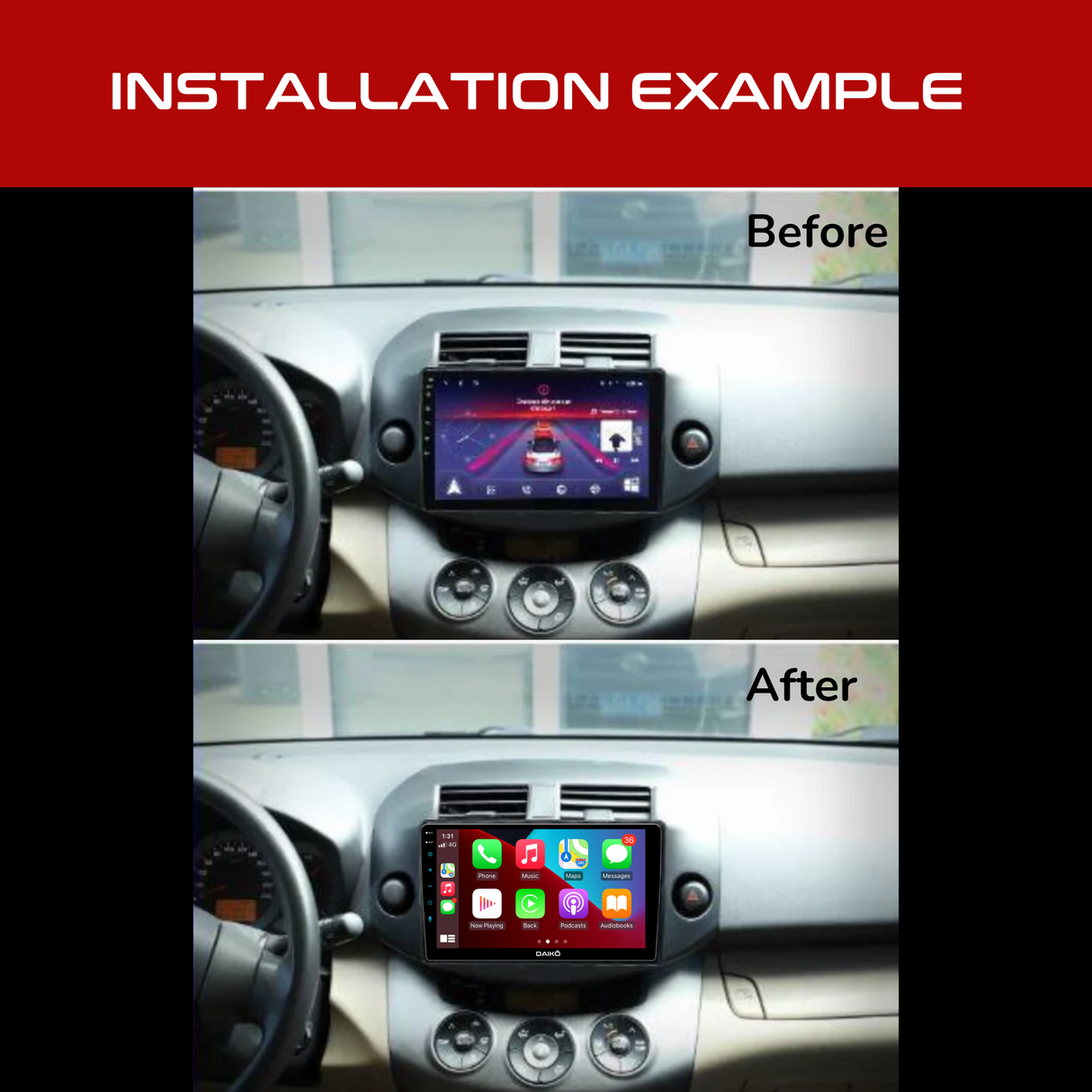 Daiko Car Stereo Wireless Carplay Android Auto ForToyota RAV4 Vanguard 2005-2013