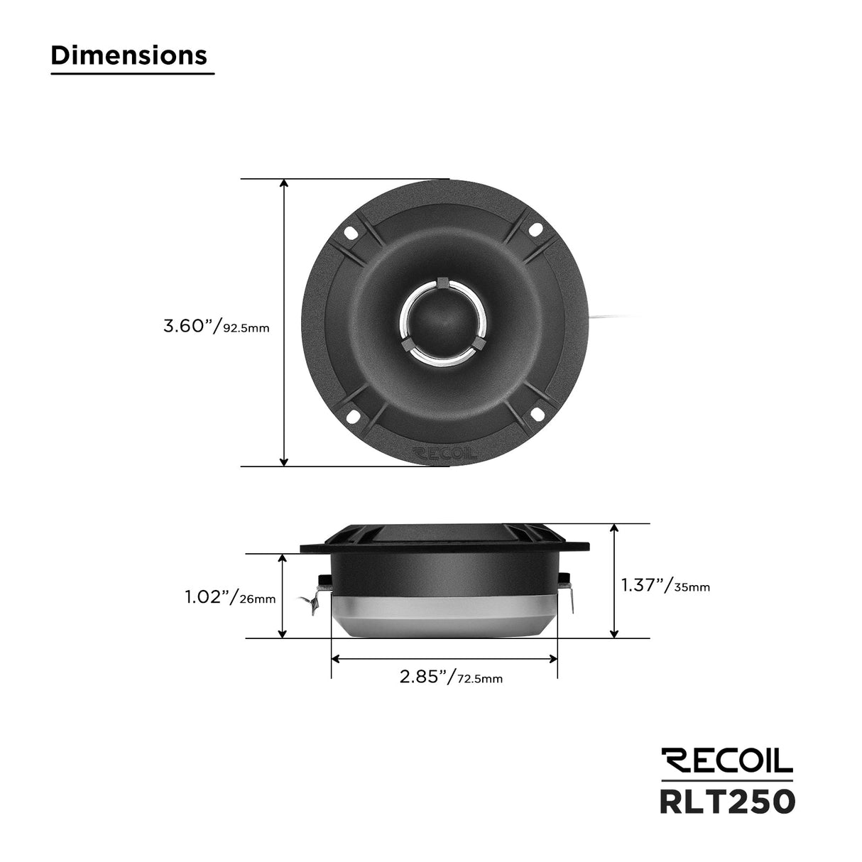 Recoil RLT250 1-Inch Slim High Compression Bullet Super Tweeters 120W Peak