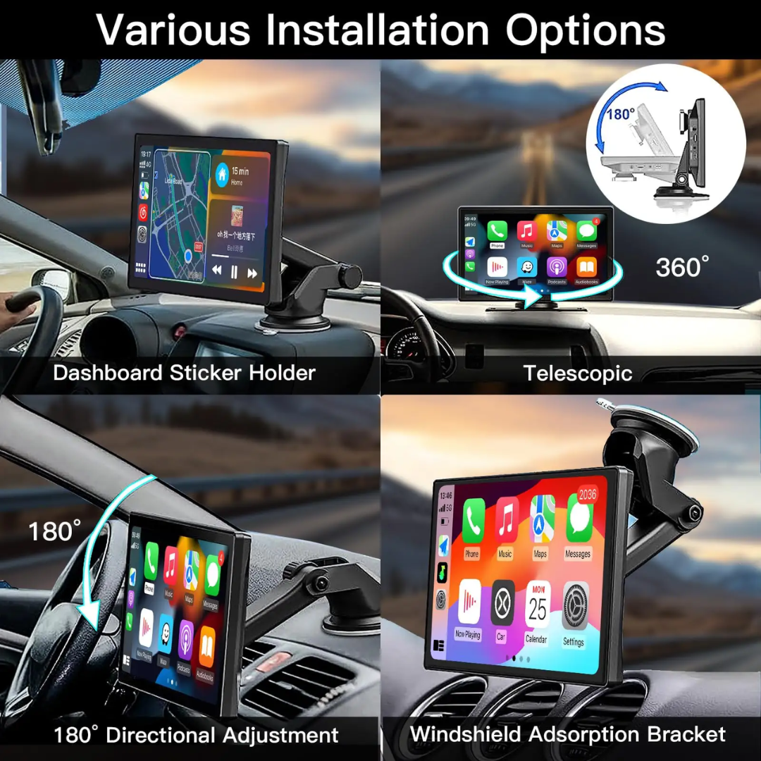 Wireless Apple Carplay & Android Auto with 2.5K Dash Cam 1080P Backup Camera Portable 9" HD IPS Screen GPS Navigation