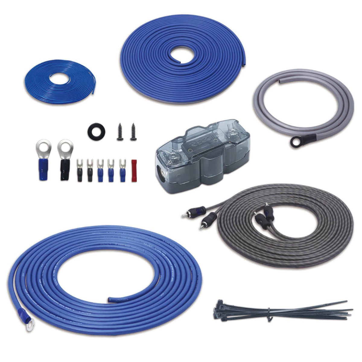 Recoil RS12K Single 12inch Complete Subwoofer and Amplifier Bass Package 4AWG Wiring Kit