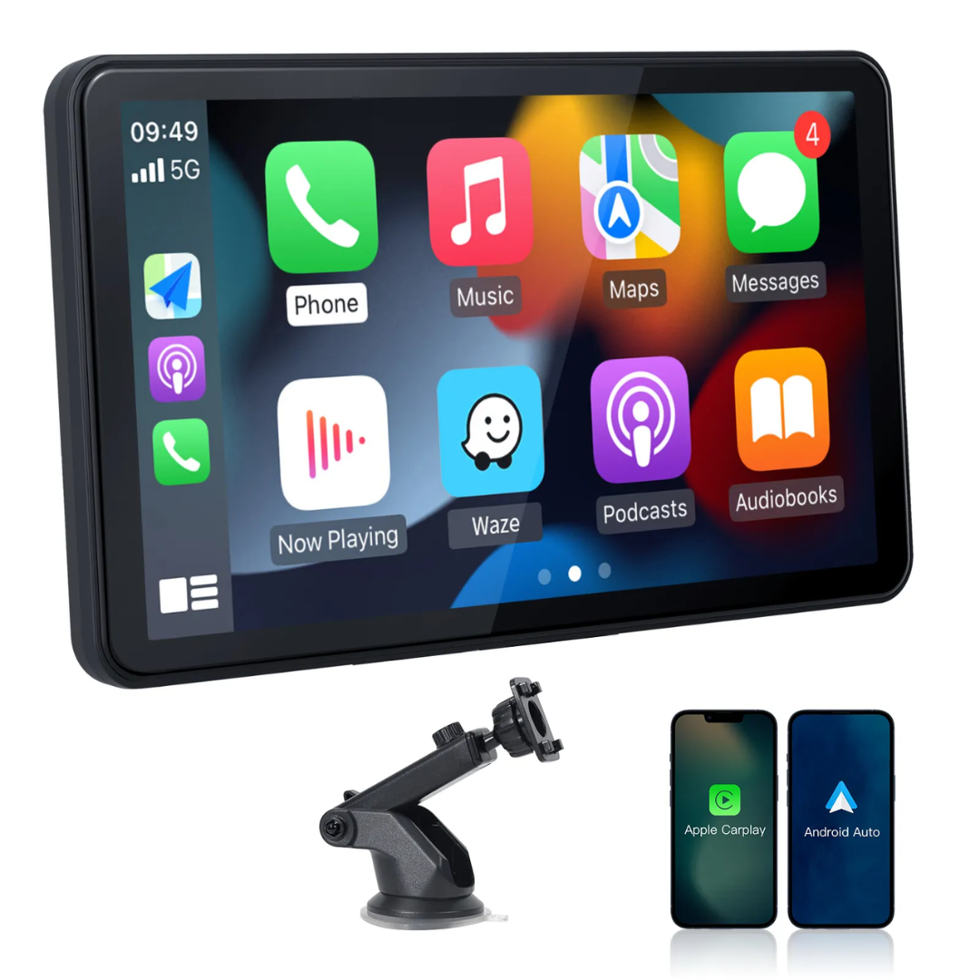 Portable Wireless CarPlay 7-Inch Screen for Apple & Android Auto Easy Setup Touchscreen with GPS Navigation Bluetooth FM and Mirror Link