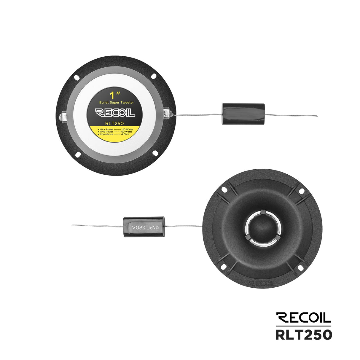 Recoil RLT250 1-Inch Slim High Compression Bullet Super Tweeters 120W Peak