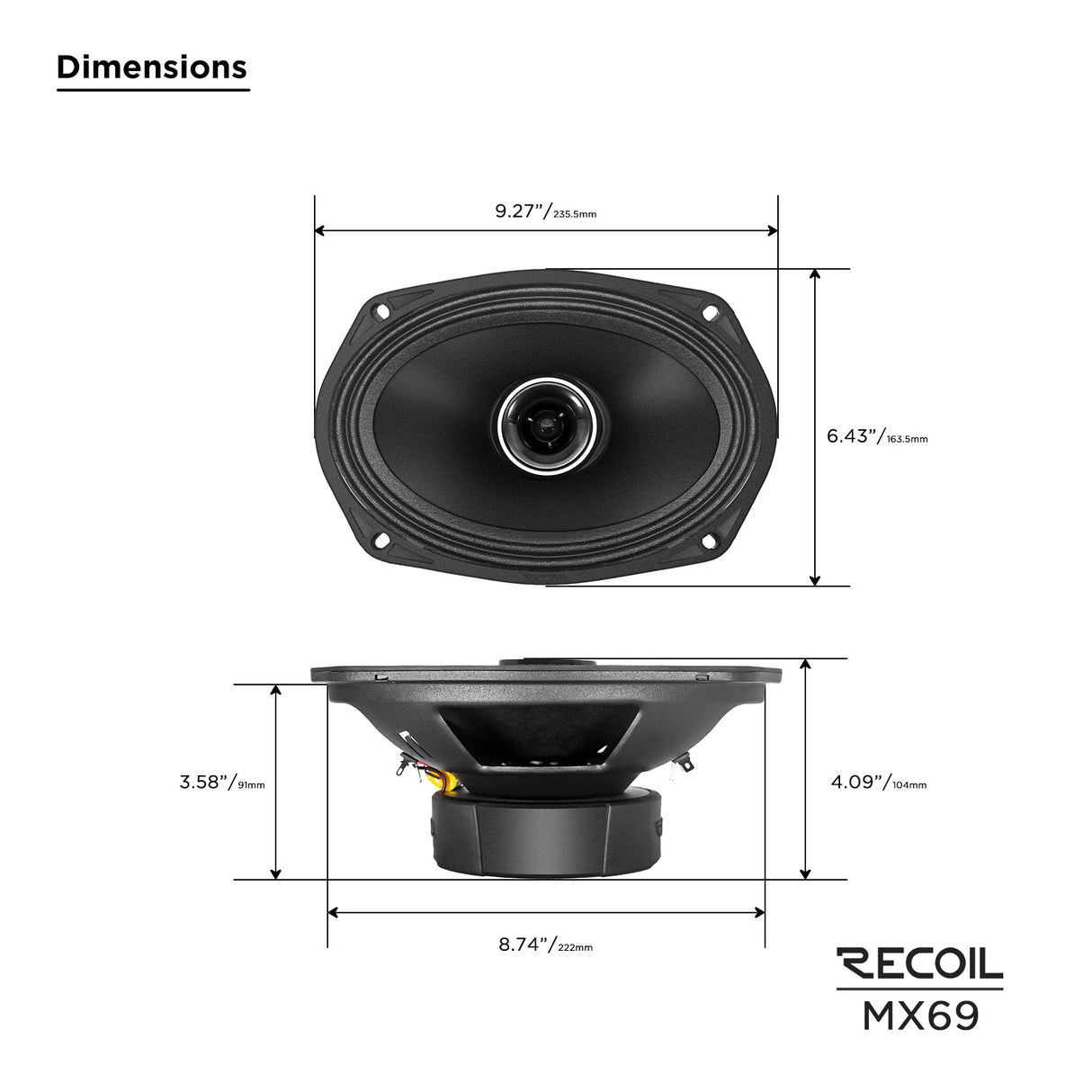 Recoil MX69 Pair 6X9-Inch 2-Way Pro Audio High Output Midrange Coaxial Speakers with Built-in Bullet Tweeters 700W Max 350W RMS (Pair) 4-Ohm