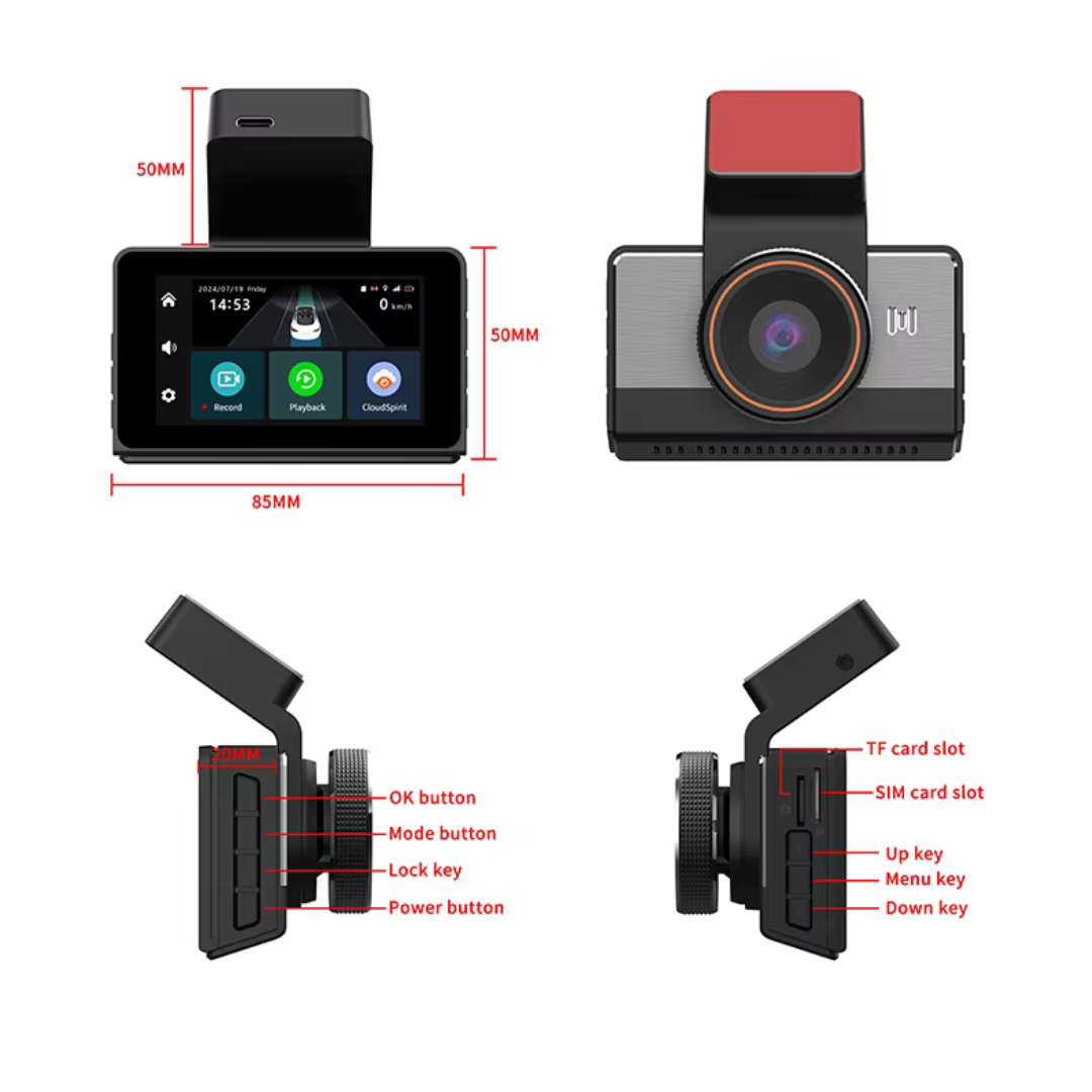 3" 4G Dash Cam – 2K Dual Lens WiFi GPS Live Remote View Car DVR