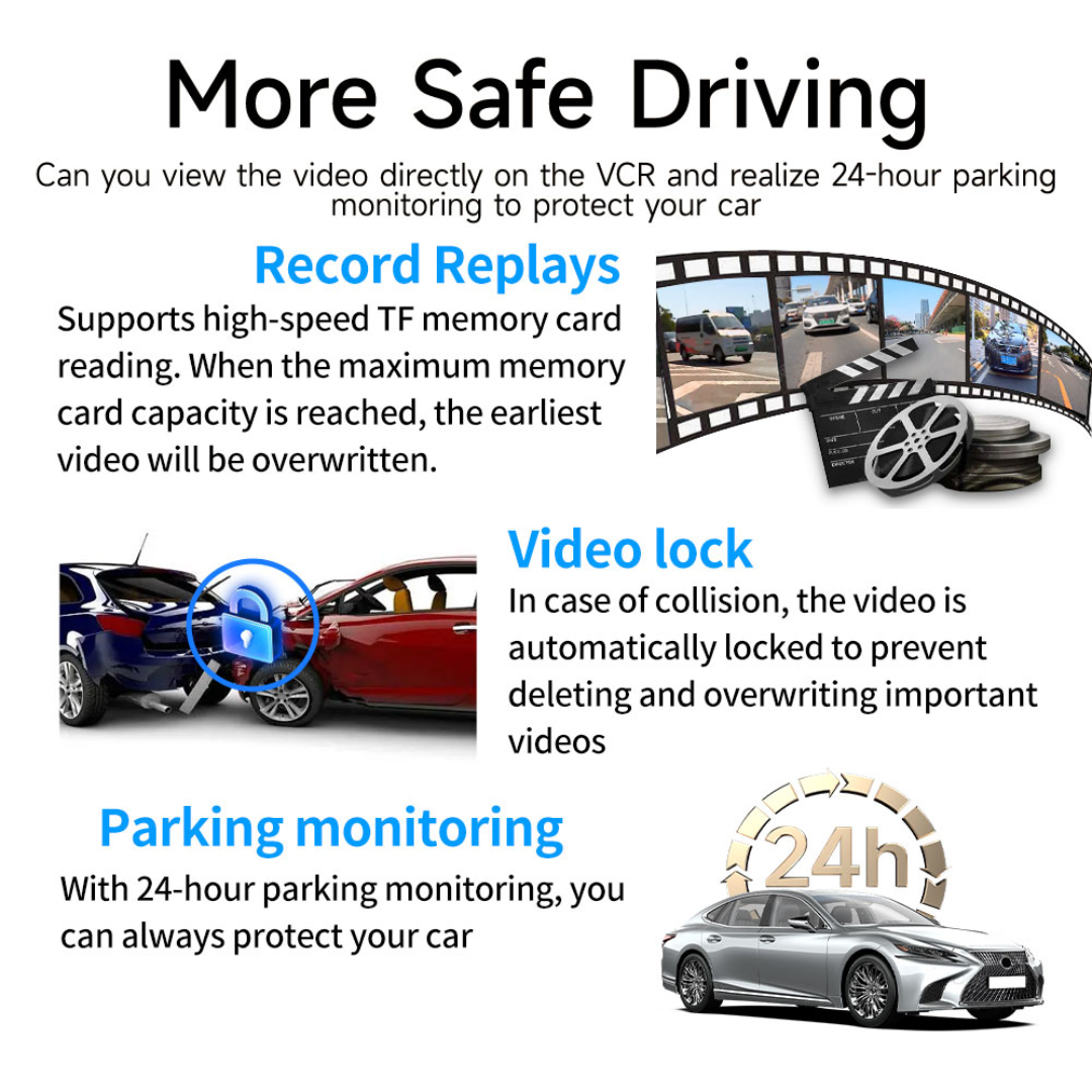 10" 4K Mirror Dash Cam – Tri-Camera CarPlay & ADAS