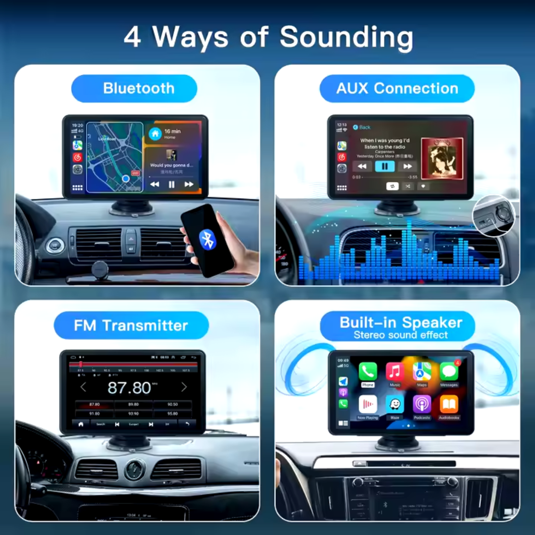 Portable Wireless CarPlay 7-Inch Screen for Apple & Android Auto Easy Setup Touchscreen with GPS Navigation Bluetooth FM and Mirror Link