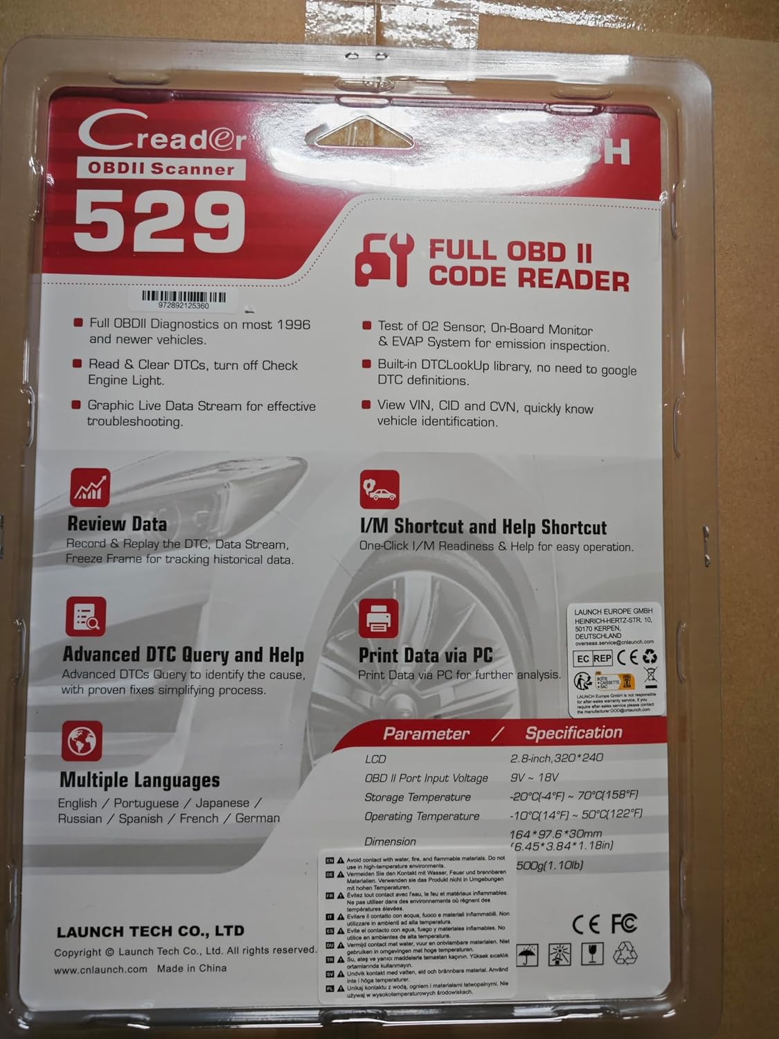 LAUNCH CR529 OBD2 Scanner Diagnostic Tool, Full OBD2 Scanner for Car, Free Lifetime Updates Check-Egine-Light Code Reader, 5 Yrs. Backup, Clear Codes, One Click I/M