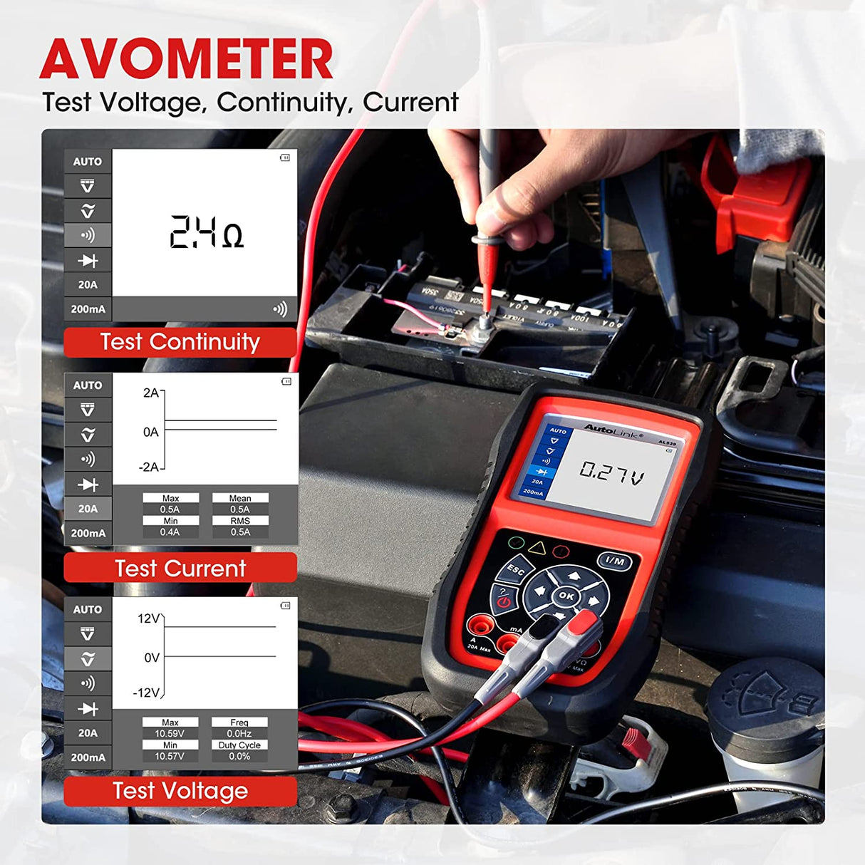 Autel AL539B Battery Tester Code Reader 12V Avometer 3-in-1 Circuit Charging