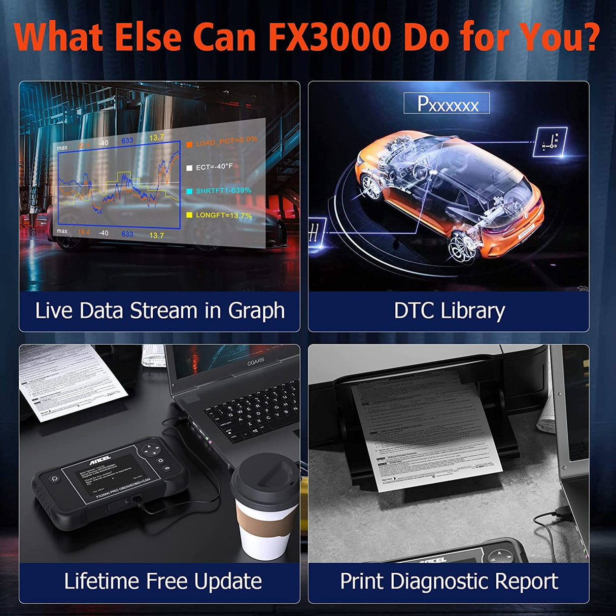 Diagnostic Scan Tool ANCEL FX3000 OBD2 Scanner ABS Oil BMS SAS EPB Transmission