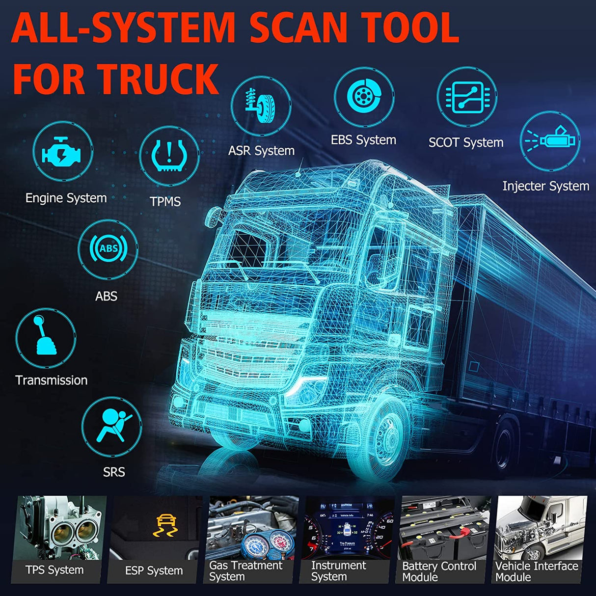 Ancel Heavy Duty Truck And Car Scan Tool All Systems 12V/24V Car Scanner