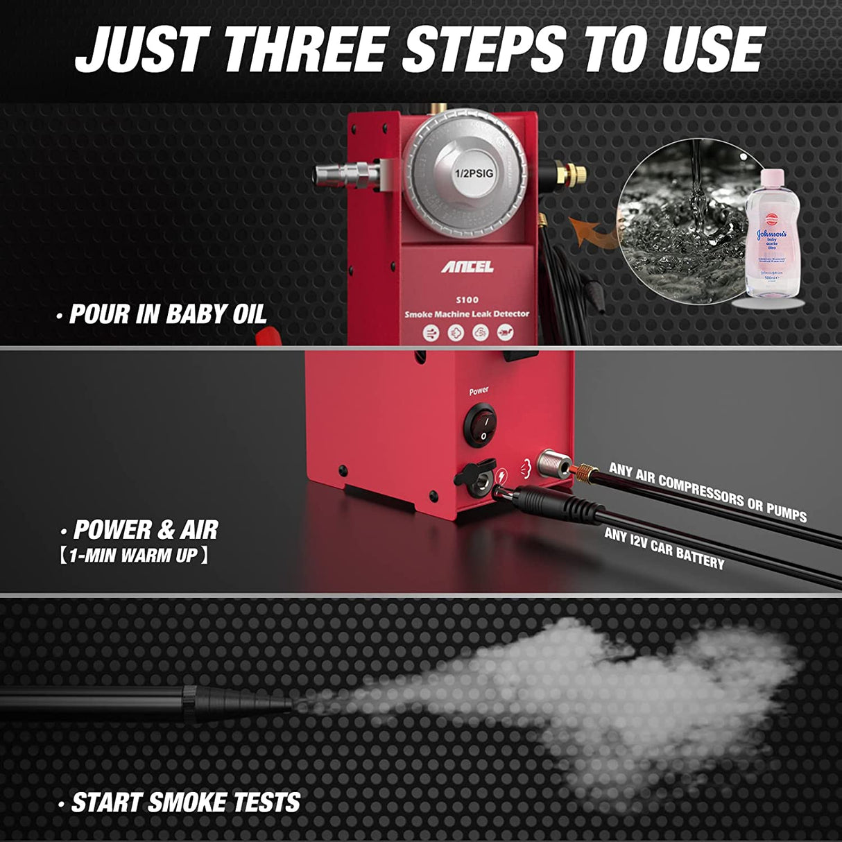 Automotive Leak Detector Smoke Machine Ancel S100 12V Car Vacuum Smoke Tester