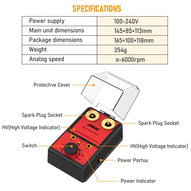 ANCEL Spark Plug Tester with Two12mm Spark Plug Socket Spark Tester