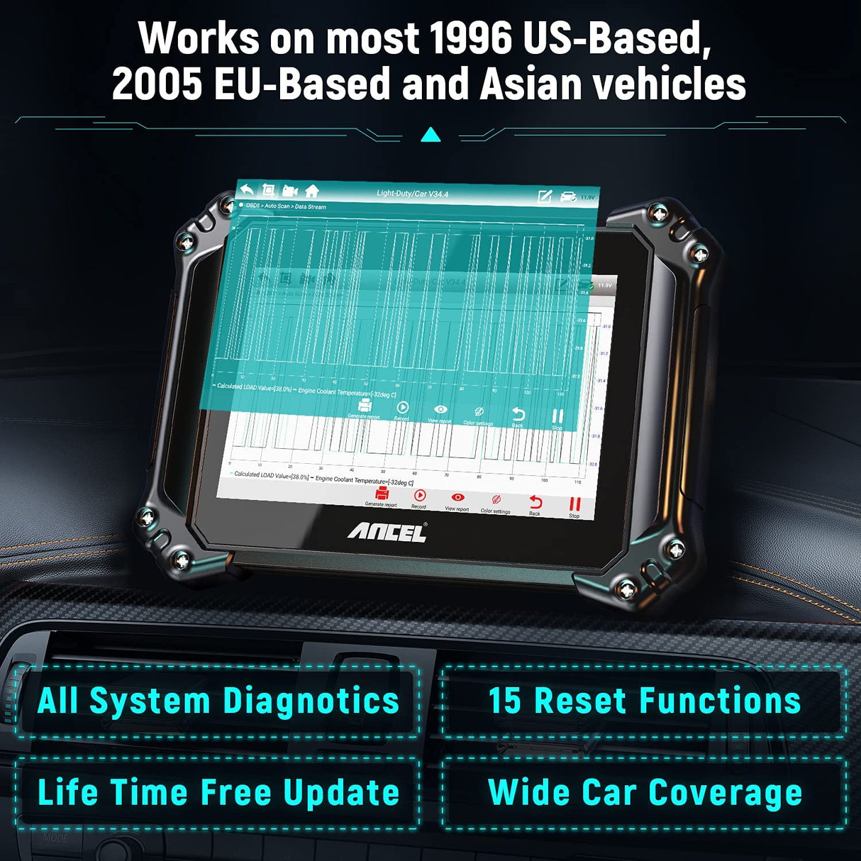 Professional Diagnostic Scanner Ancel V6 Full System OBD2 15 Reset Functions