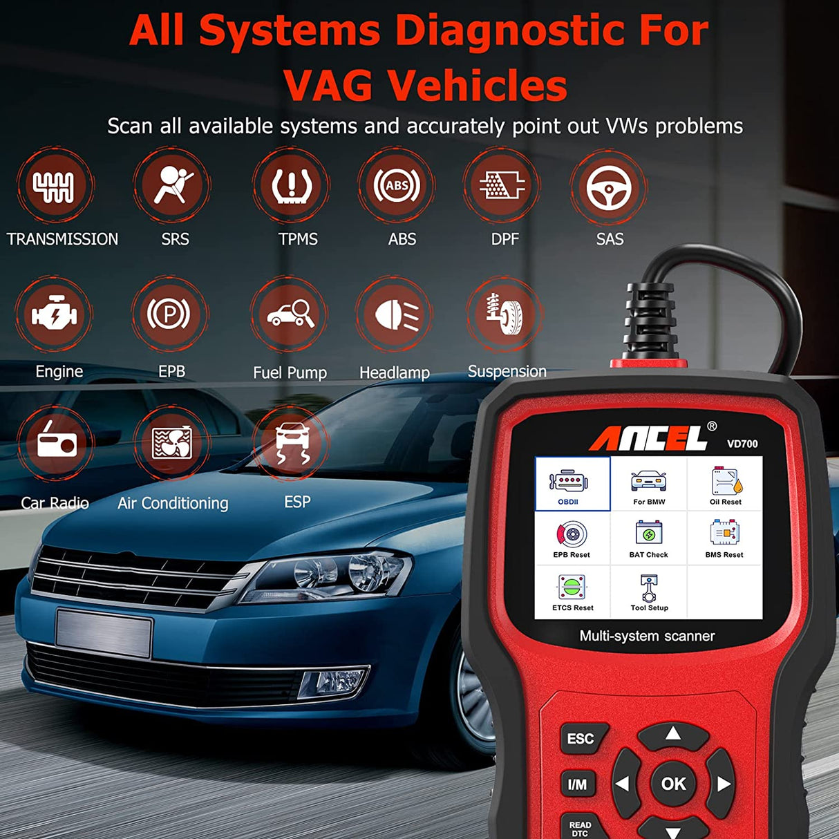 Car Diagnostic Tool For VW Audi Skoda Full System Ancel VD700 Reset Oil TPMS SRS