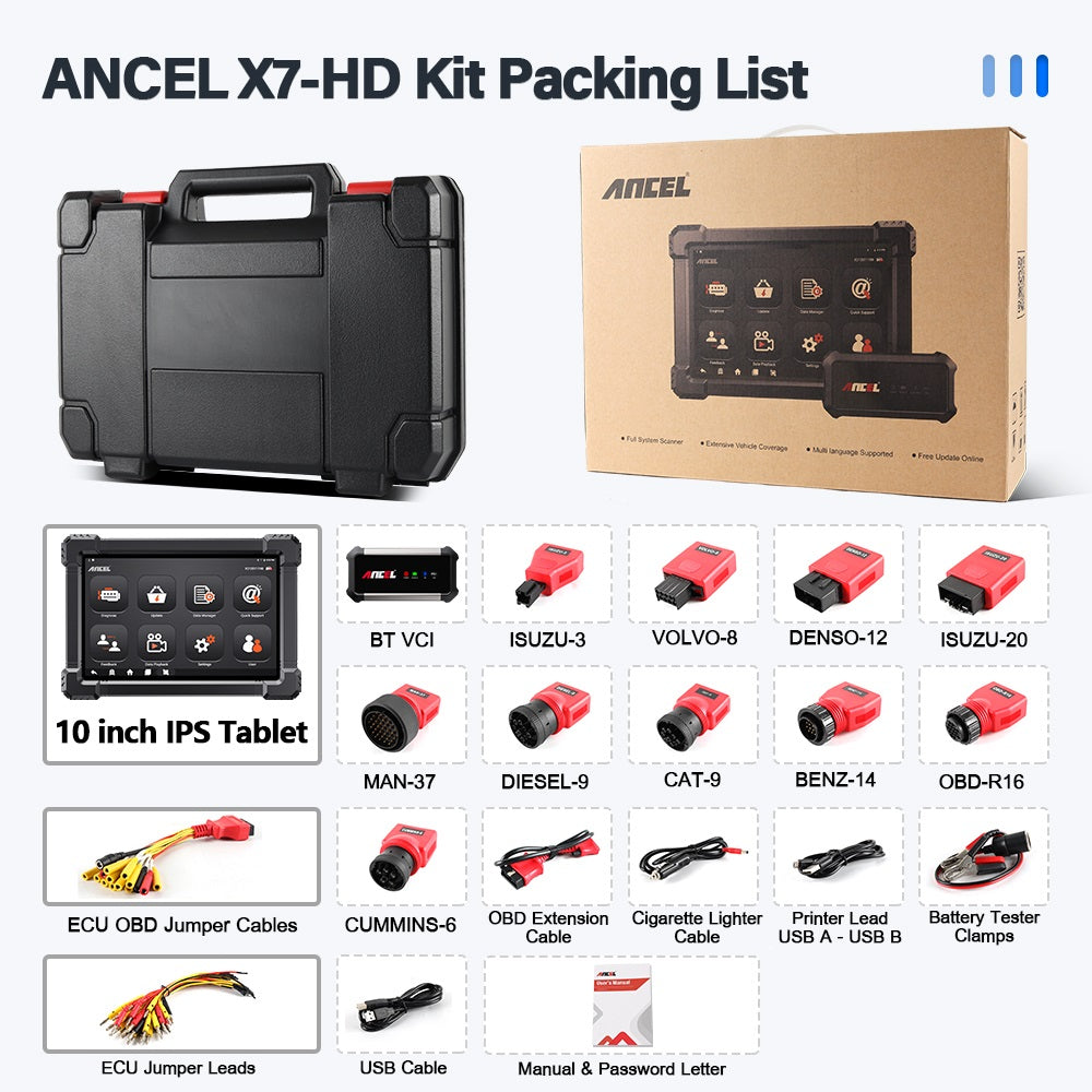 Heavy Duty Truck Diagnostic Scanner Ancel X7 HD Full System 12V 24V