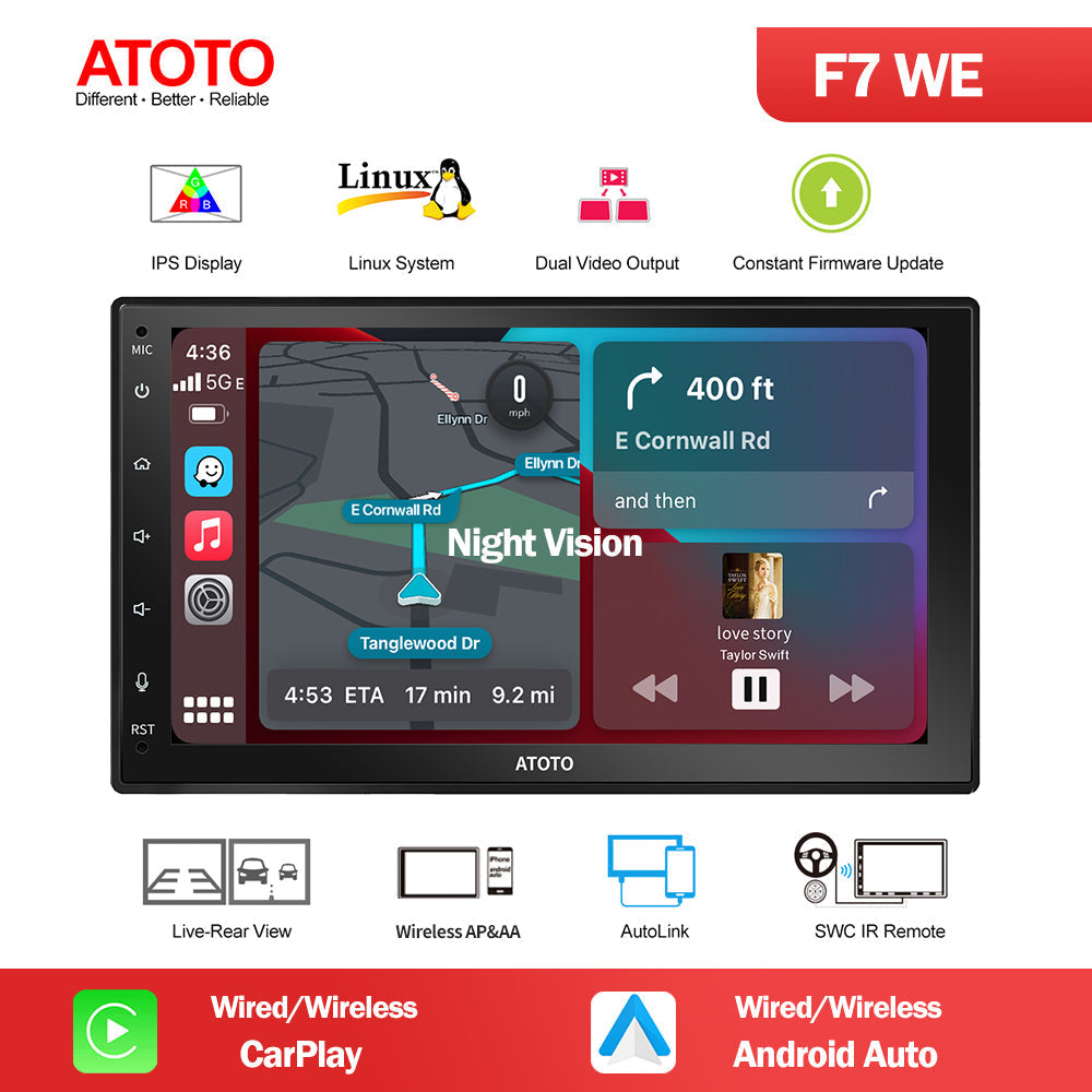 Car Stereo ATOTO F7 WE Wireless CarPlay & Android Auto Bluetooth Sensor Buttons