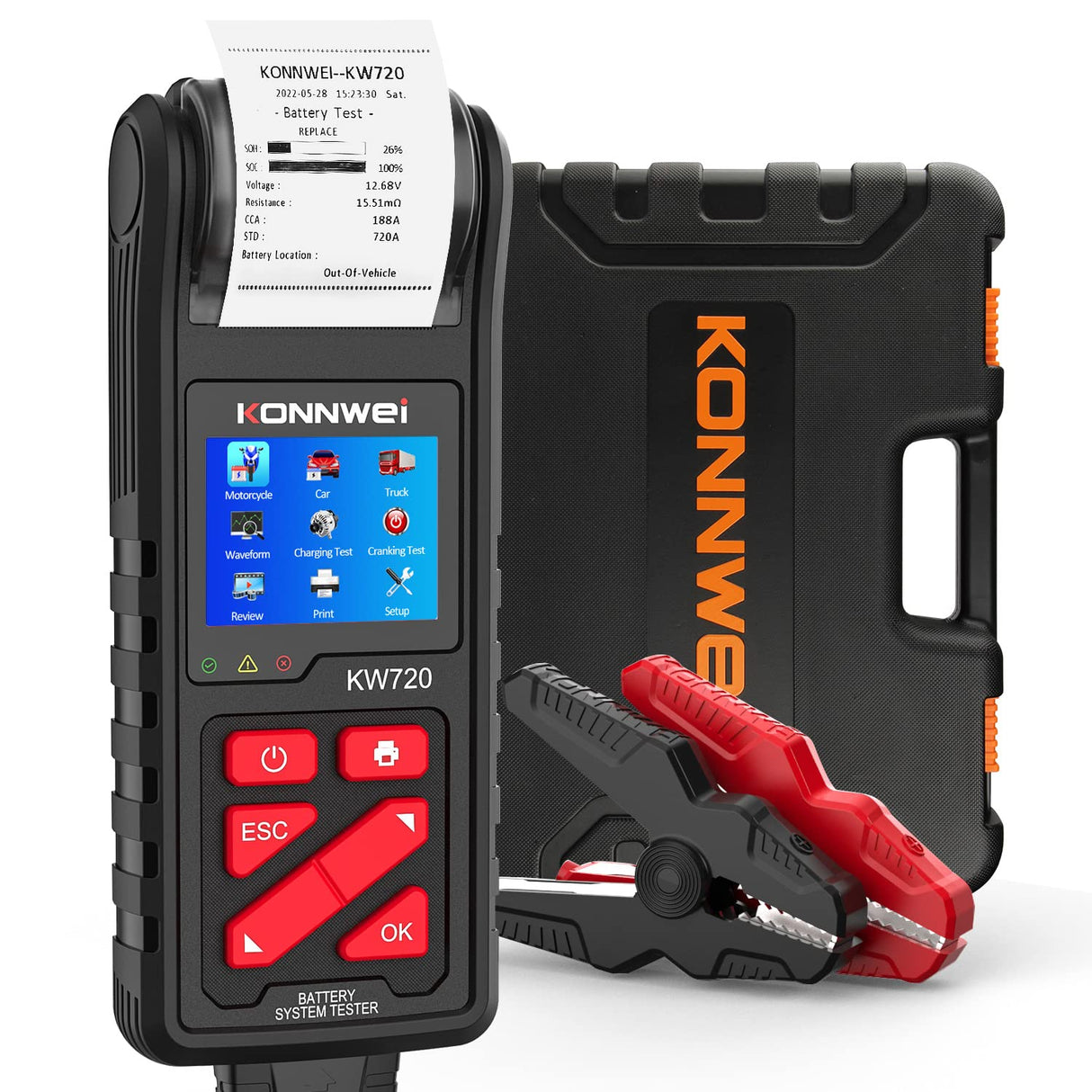 Professional Battery Tester Konnwei KW720 6V 12V 24V W/Printer 100-2000CCA