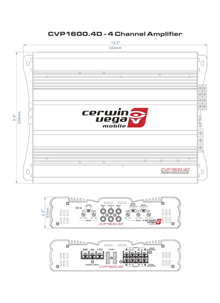 Cerwin Vega CVP1600.4D 4‑Channel Class AB Car Amplifier 1600W Max