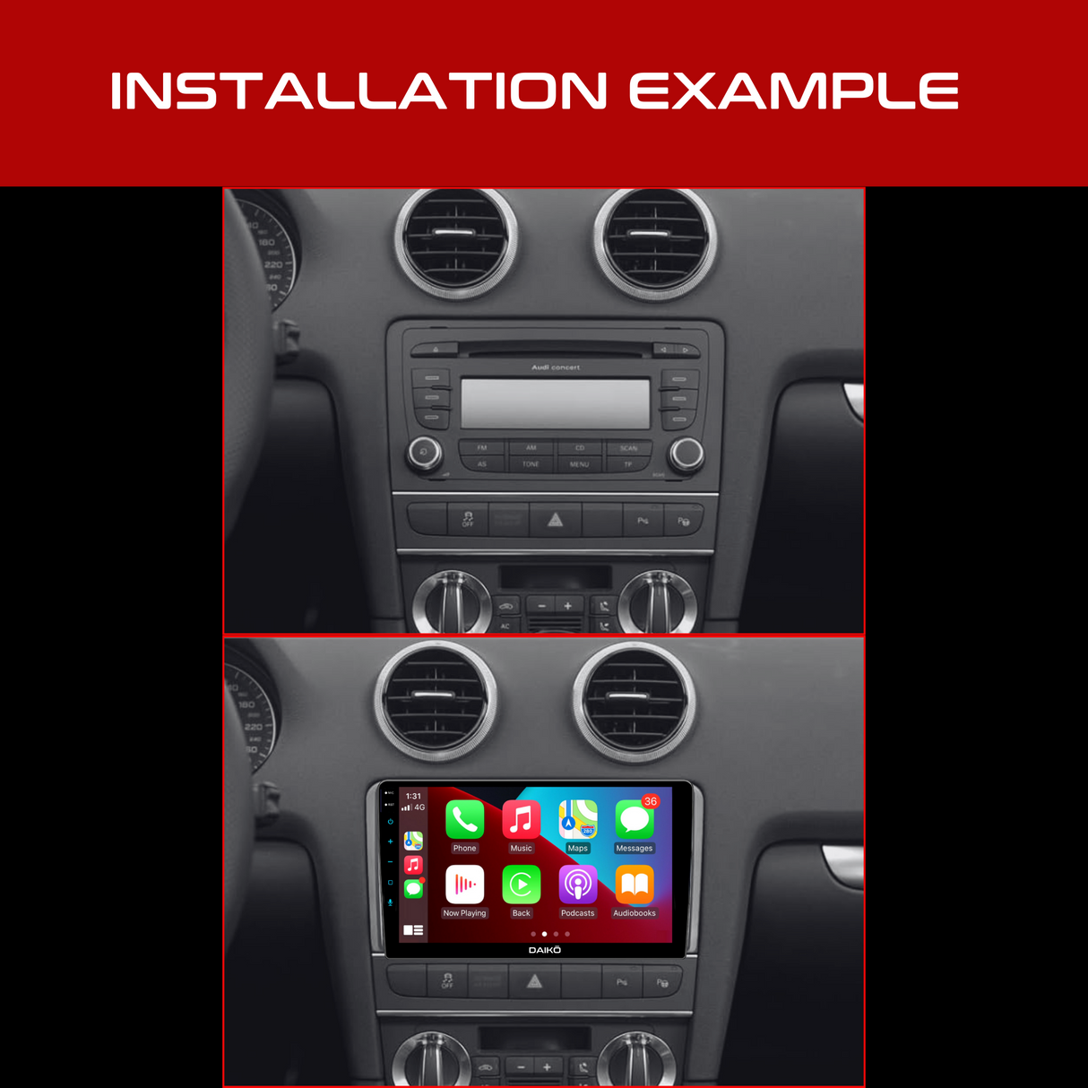 Daiko Multimedia Unit Wireless Carplay Android Auto For Audi A3 2003-2012 9Inch