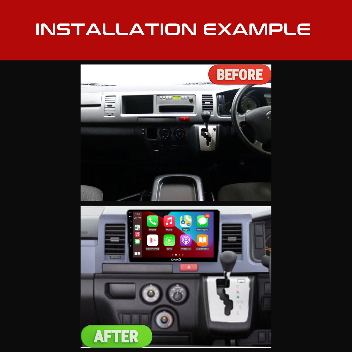 Daiko Multimedia Unit Wireless Carplay Android Auto For Toyota Hiace 2010-2018