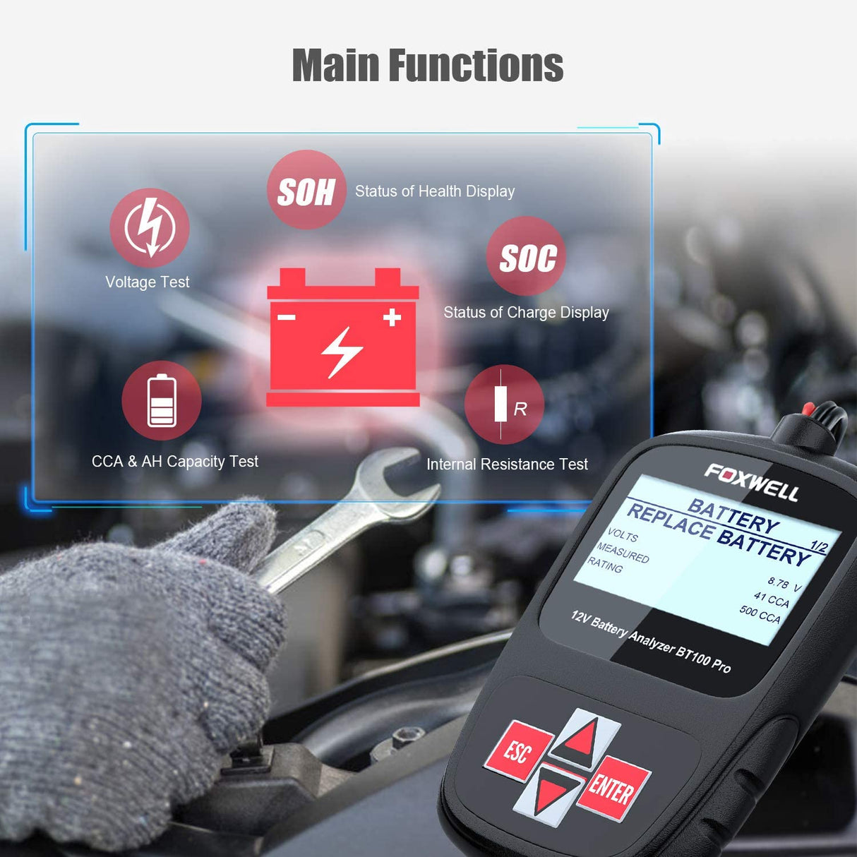Foxwell BT100 PRO 6V 12V Car Battery Health Analyzer Diagnostic Tool