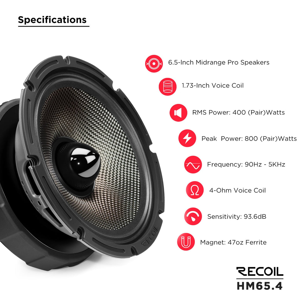 Recoil HM65.4 6.5inch PRO Midrange Speaker 200W RMS 400W Max Carbon Fiber