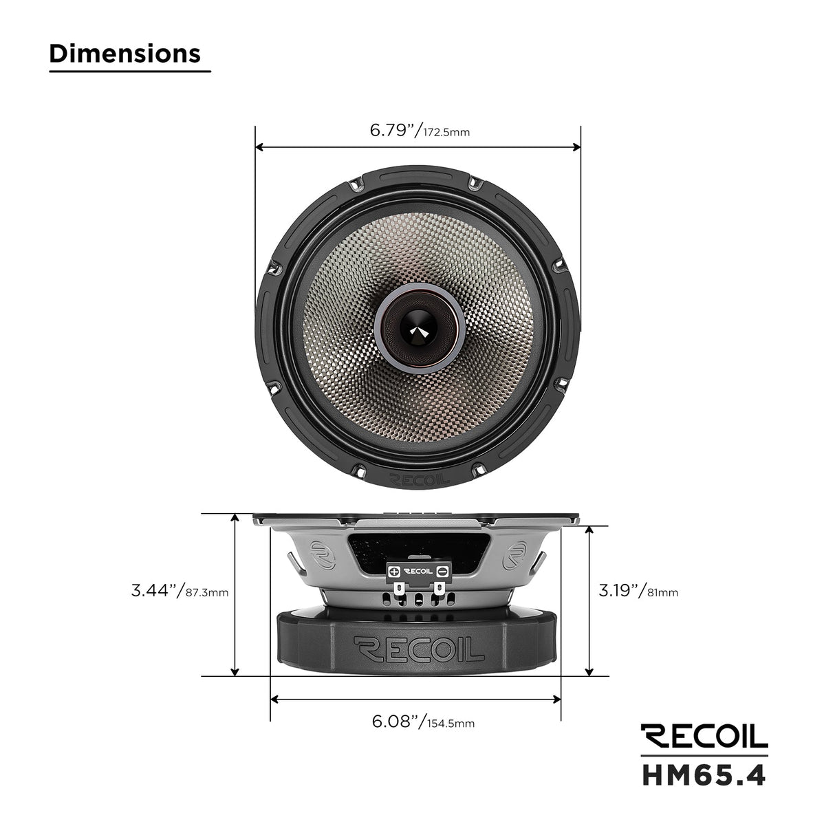 Recoil HM65.4 6.5inch PRO Midrange Speaker 200W RMS 400W Max Carbon Fiber