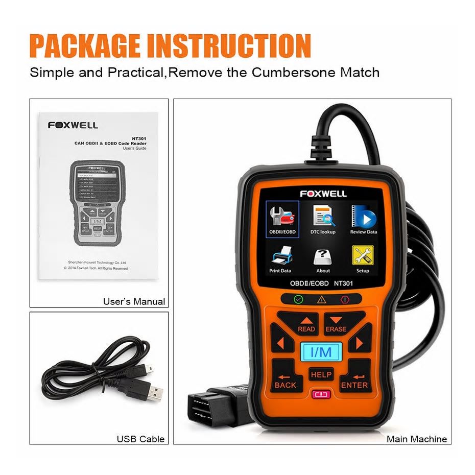 Foxwell NT301 OBD OBD2 Scanner Car Engine Diagnostic Code Reader