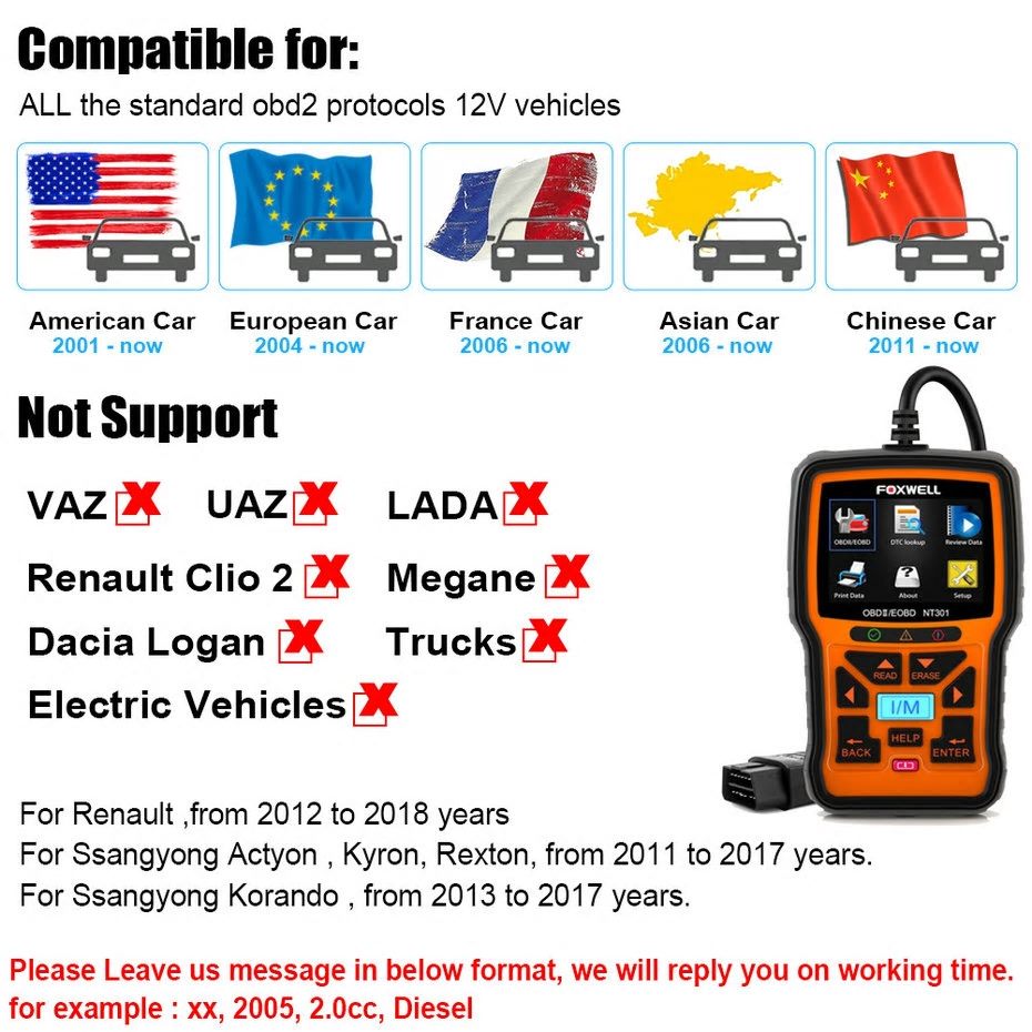 Foxwell NT301 OBD OBD2 Scanner Car Engine Diagnostic Code Reader