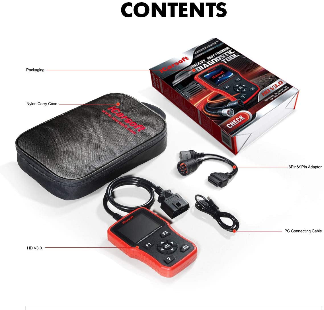 Heavy Duty Diagnostic Tool For Trucks iCarsoft HD V3.0 12V/24V New Model